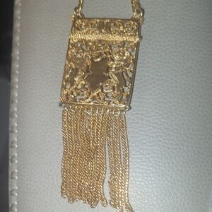 Lucien Piccard Vintage Gold Tassel Statement Necklace Ornate Lion Fringe Designe
